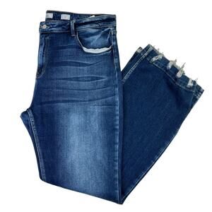 KanCan Kurvy Mid Rise Flare Frayed Hem jeans medium wash - 36